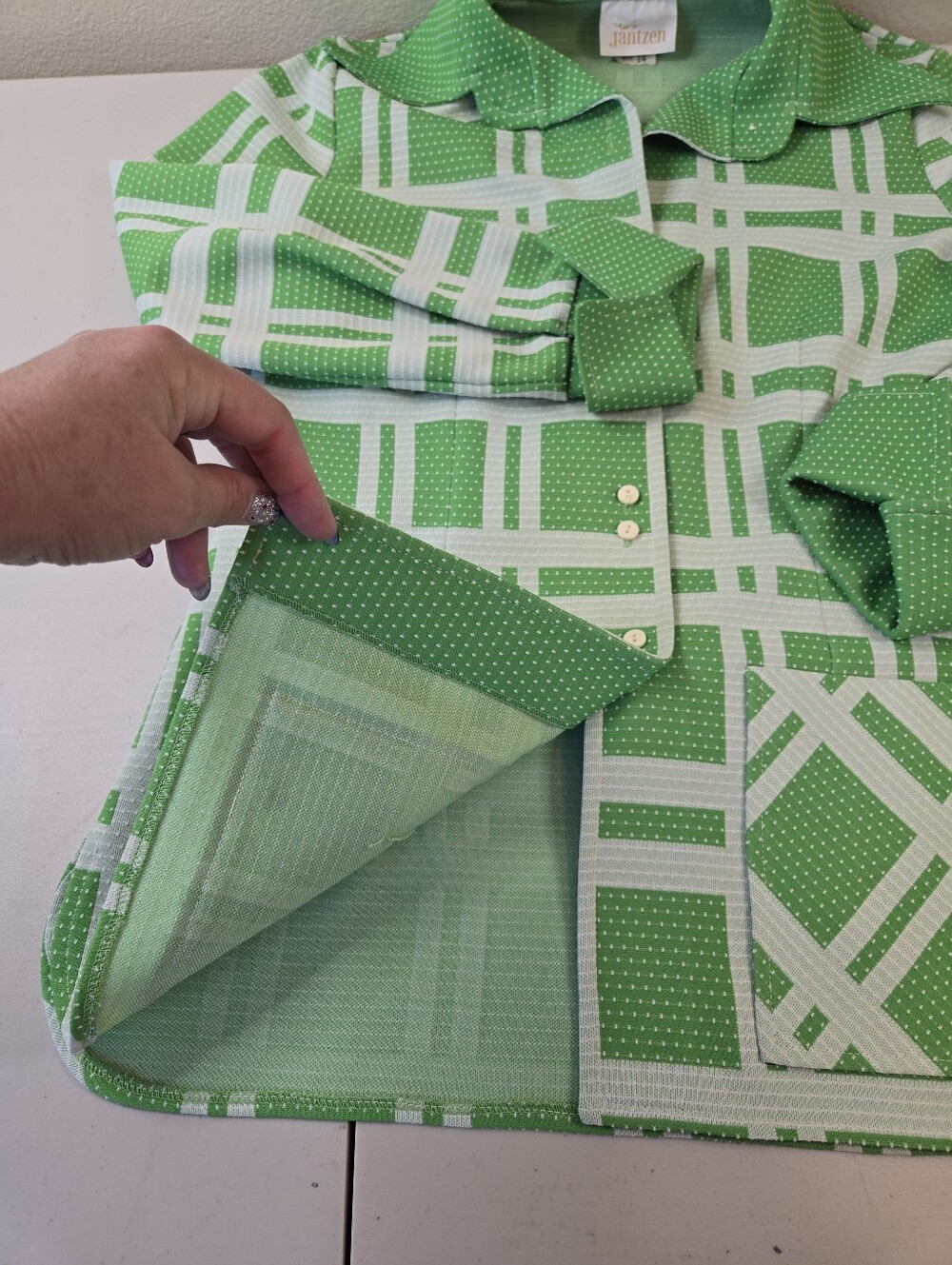 Vintage 70s Jantzen Green Mod Geometric 2 Piece Leisure Suit Size 14 - Picture 7 of 16